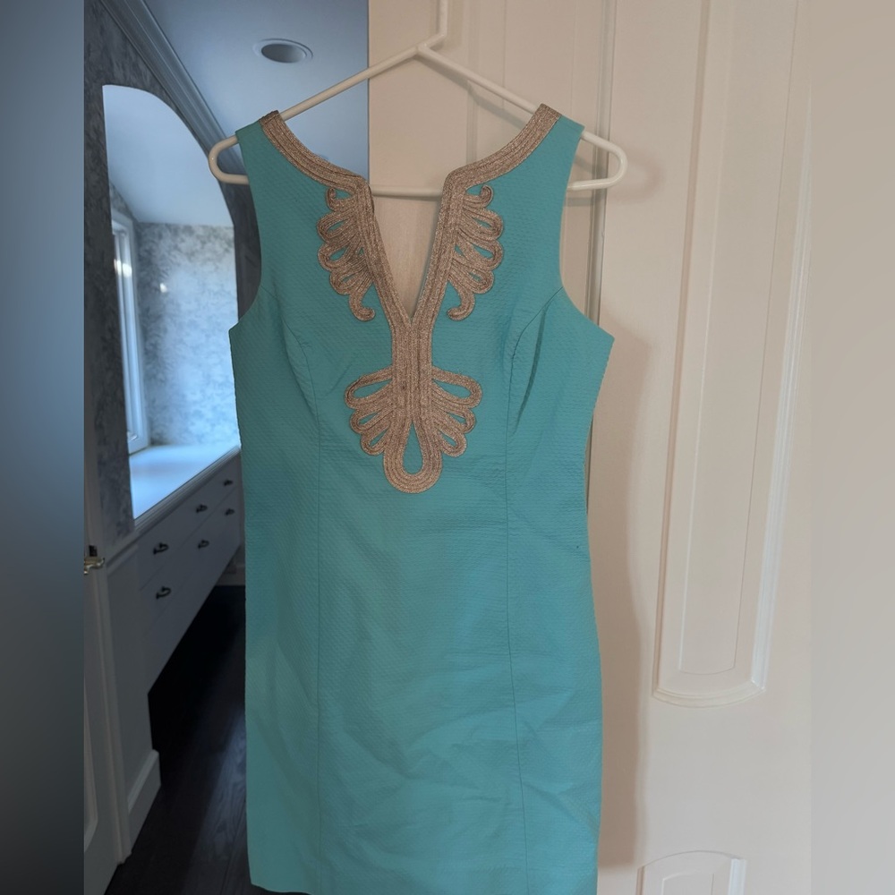 Lilly Pulitzer Aqua Dress with Gold Detailing